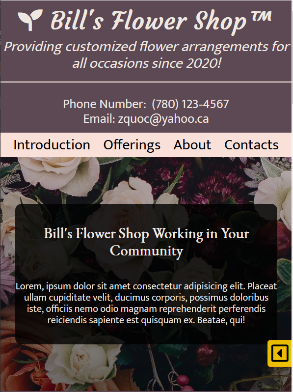 Image of Bill's Flower Shop landing page